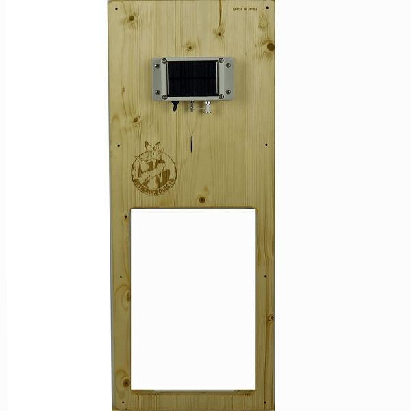 Porte solaire poulailler en bois
